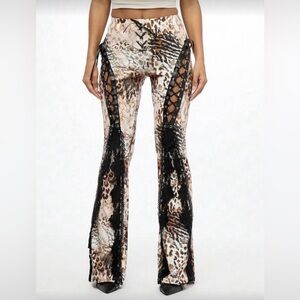 Animal Print Lace-Up Flare Pants